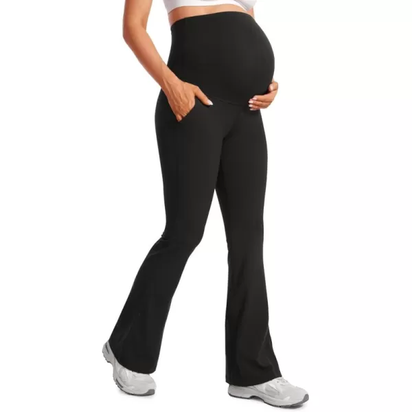 imageCRZ YOGA Women Butterluxe Maternity Flare Leggings with Pockets 31quot  Workout Active Yoga Pregnancy Pants Over The Belly SoftBlack