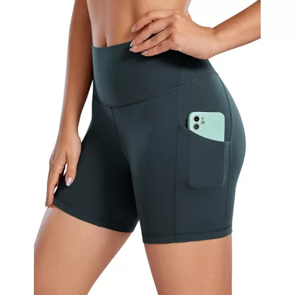 imageCRZ YOGA Womens Butterluxe Biker Shorts with Pockets 5 Inches  High Waisted Volleyball Workout Athletic Yoga Short LeggingsForest Dark Green