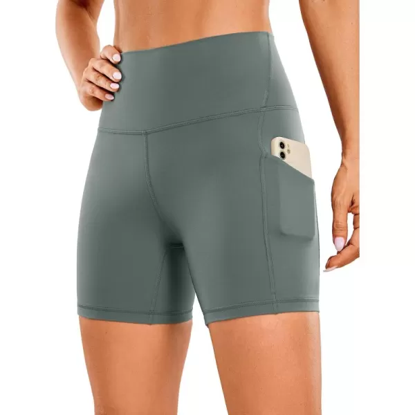 imageCRZ YOGA Womens Butterluxe Biker Shorts with Pockets 5 Inches  High Waisted Volleyball Workout Athletic Yoga Short LeggingsGrey Sage