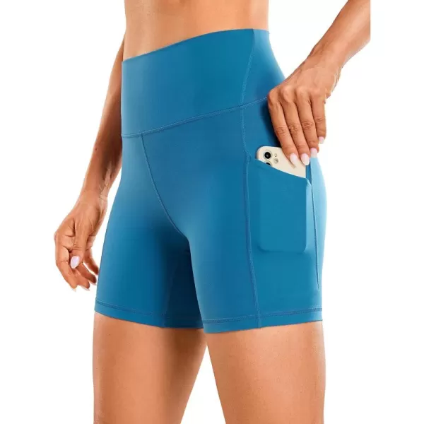 imageCRZ YOGA Womens Butterluxe Biker Shorts with Pockets 5 Inches  High Waisted Volleyball Workout Athletic Yoga Short LeggingsSupersonic Blue