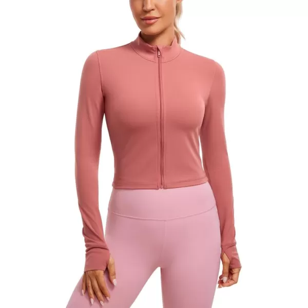 imageCRZ YOGA Womens Butterluxe Full Zip Cropped Workout Jackets Slim Fit Lightweight Athletic Yoga Jacket with Thumb HolesBriar Rose