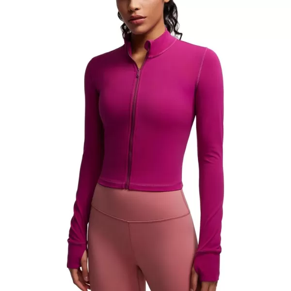 imageCRZ YOGA Womens Butterluxe Full Zip Cropped Workout Jackets Slim Fit Lightweight Athletic Yoga Jacket with Thumb HolesMagenta Purple