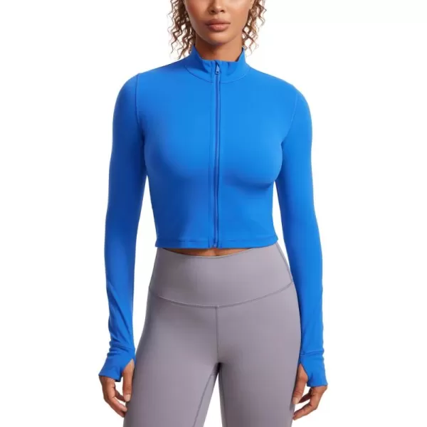 imageCRZ YOGA Womens Butterluxe Full Zip Cropped Workout Jackets Slim Fit Lightweight Athletic Yoga Jacket with Thumb HolesSparkle Blue