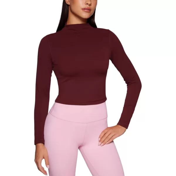 imageCRZ YOGA Womens Butterluxe Mock Turtleneck Long Sleeves Crop Tops Slim Fit Workout Casual TShirt Base Layer Fall ShirtsRed Merlot