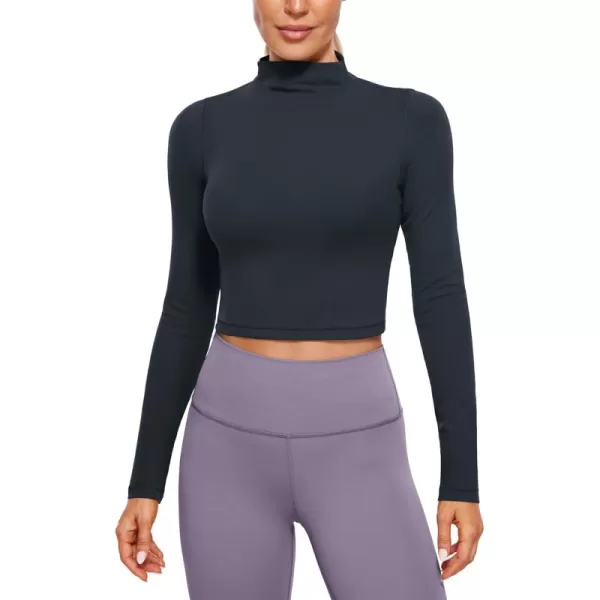 imageCRZ YOGA Womens Butterluxe Mock Turtleneck Long Sleeves Crop Tops Slim Fit Workout Casual TShirt Base Layer Fall ShirtsTrue Navy