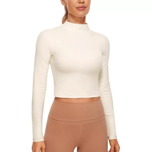 imageCRZ YOGA Womens Butterluxe Mock Turtleneck Long Sleeves Crop Tops Slim Fit Workout Casual TShirt Base Layer Fall ShirtsWhite Apricot