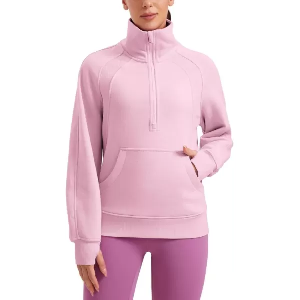 imageCRZ YOGA Womens Fleece Lined Sweatshirts Half Zip Funnel Neck Pullover Long Sleeve Hip Oversized Hoodies with Thumb HolesPink Peony