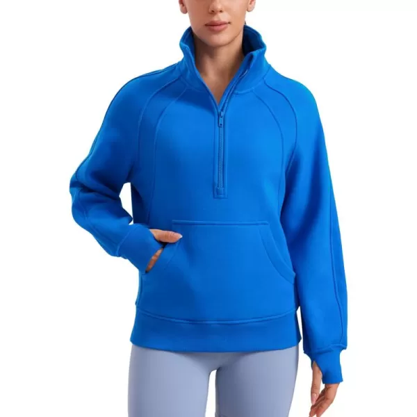 imageCRZ YOGA Womens Fleece Lined Sweatshirts Half Zip Funnel Neck Pullover Long Sleeve Hip Oversized Hoodies with Thumb HolesSparkle Blue