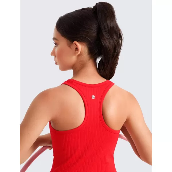 imageCRZ YOGA Girls Seamless Ribbed Longline Sports Bra  High Neck Racerback Training Yoga Bra for Teens Kids Dance Crop TopDeep Red