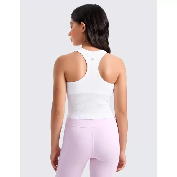 imageCRZ YOGA Girls Seamless Ribbed Longline Sports Bra  High Neck Racerback Training Yoga Bra for Teens Kids Dance Crop TopWhite