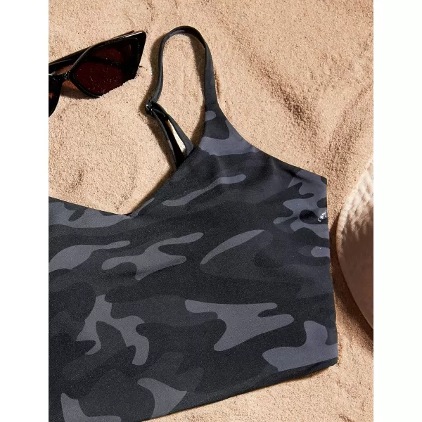 imageCRZ YOGA Womens Bikini Top V Neck Adjustable Spaghetti Straps Swimsuit Padded Athletic Bathing Suit TopsJungle Camouflage Gray