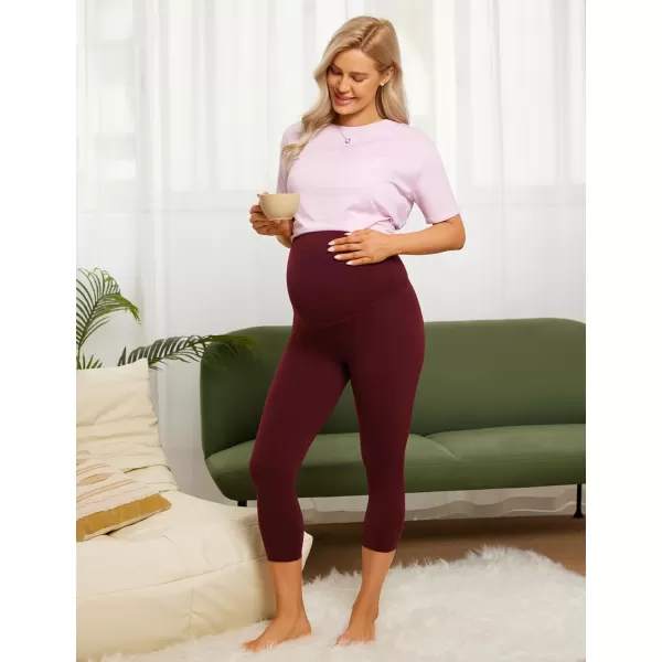 imageCRZ YOGA Womens Butterluxe Maternity Capris Leggings 21quot  Crop Pants Over The Belly Workout Active Yoga Pregnancy SoftRed Merlot