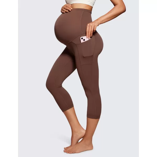 imageCRZ YOGA Womens Butterluxe Maternity Capris Leggings with Pockets 21quot  Workout Active Yoga Soft Over The Belly Crop PantsCoffee Brown