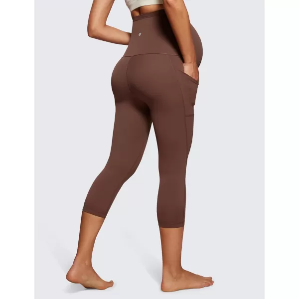 imageCRZ YOGA Womens Butterluxe Maternity Capris Leggings with Pockets 21quot  Workout Active Yoga Soft Over The Belly Crop PantsCoffee Brown