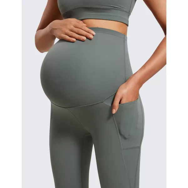 imageCRZ YOGA Womens Butterluxe Maternity Capris Leggings with Pockets 21quot  Workout Active Yoga Soft Over The Belly Crop PantsGrey Sage