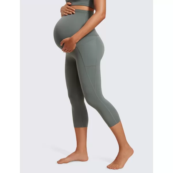 imageCRZ YOGA Womens Butterluxe Maternity Capris Leggings with Pockets 21quot  Workout Active Yoga Soft Over The Belly Crop PantsGrey Sage