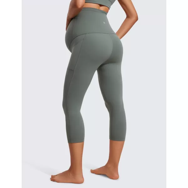 imageCRZ YOGA Womens Butterluxe Maternity Capris Leggings with Pockets 21quot  Workout Active Yoga Soft Over The Belly Crop PantsGrey Sage