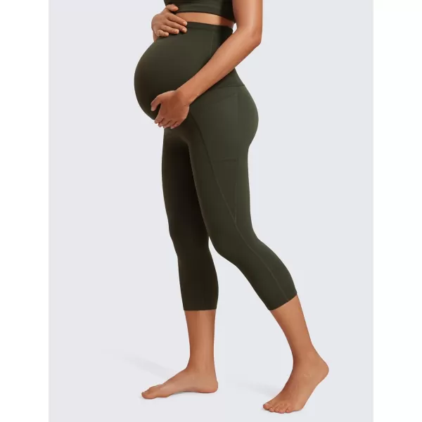 imageCRZ YOGA Womens Butterluxe Maternity Capris Leggings with Pockets 21quot  Workout Active Yoga Soft Over The Belly Crop PantsOlive Green