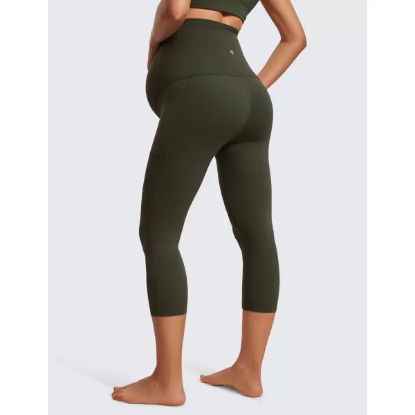 imageCRZ YOGA Womens Butterluxe Maternity Capris Leggings with Pockets 21quot  Workout Active Yoga Soft Over The Belly Crop PantsOlive Green