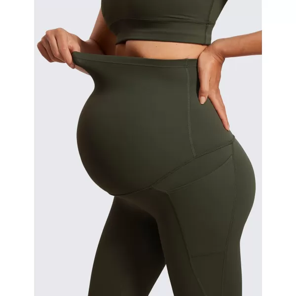 imageCRZ YOGA Womens Butterluxe Maternity Capris Leggings with Pockets 21quot  Workout Active Yoga Soft Over The Belly Crop PantsOlive Green