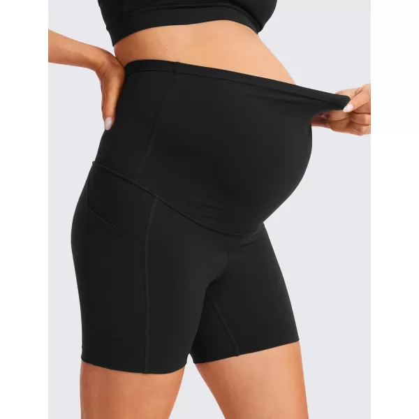 imageCRZ YOGA Womens Butterluxe Maternity Yoga Biker Shorts with Pockets 5quot  Over The Belly Pregnancy Workout AthleticBlack