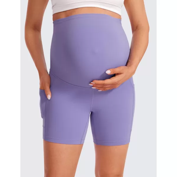 imageCRZ YOGA Womens Butterluxe Maternity Yoga Biker Shorts with Pockets 5quot  Over The Belly Pregnancy Workout AthleticDark Lavender Purple