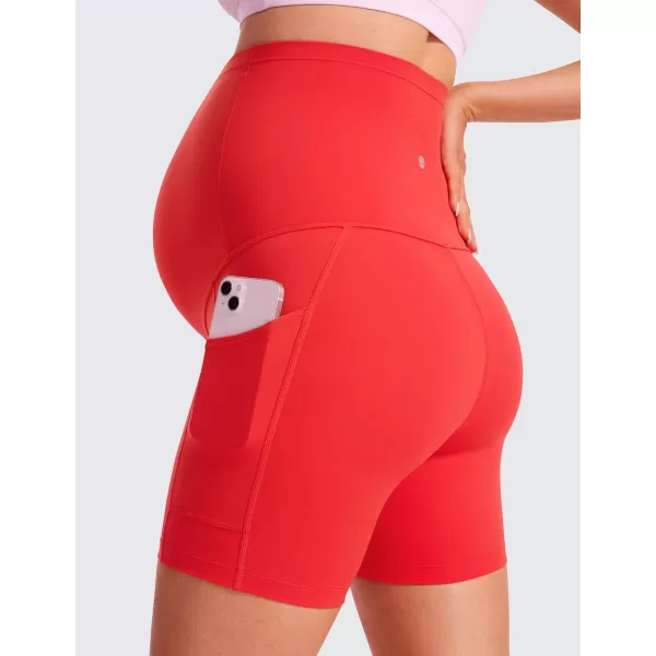 imageCRZ YOGA Womens Butterluxe Maternity Yoga Biker Shorts with Pockets 5quot  Over The Belly Pregnancy Workout AthleticDeep Red