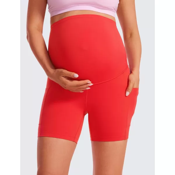 imageCRZ YOGA Womens Butterluxe Maternity Yoga Biker Shorts with Pockets 5quot  Over The Belly Pregnancy Workout AthleticDeep Red