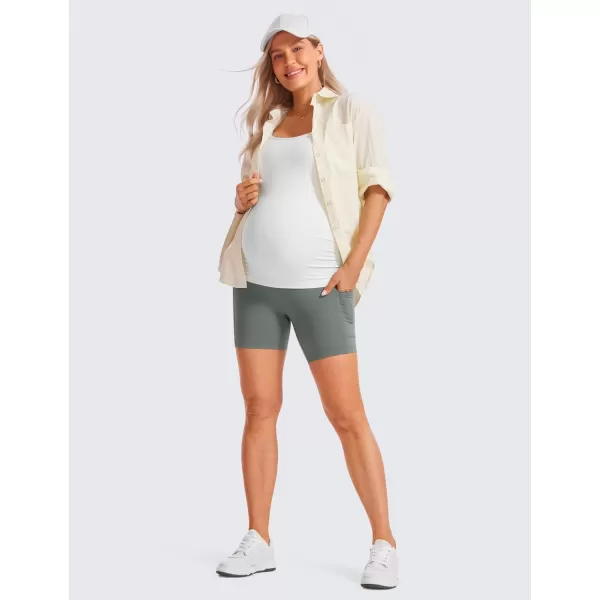 imageCRZ YOGA Womens Butterluxe Maternity Yoga Biker Shorts with Pockets 5quot  Over The Belly Pregnancy Workout AthleticGrey Sage