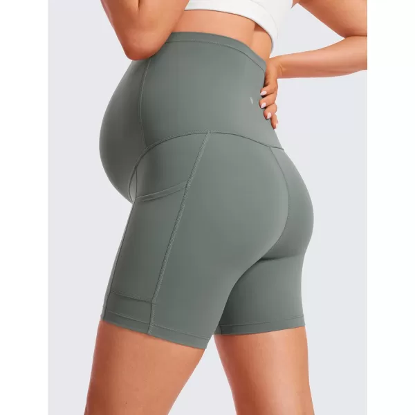 imageCRZ YOGA Womens Butterluxe Maternity Yoga Biker Shorts with Pockets 5quot  Over The Belly Pregnancy Workout AthleticGrey Sage