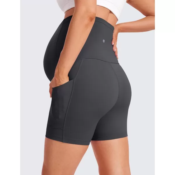 imageCRZ YOGA Womens Butterluxe Maternity Yoga Biker Shorts with Pockets 5quot  Over The Belly Pregnancy Workout AthleticMysterious Grey