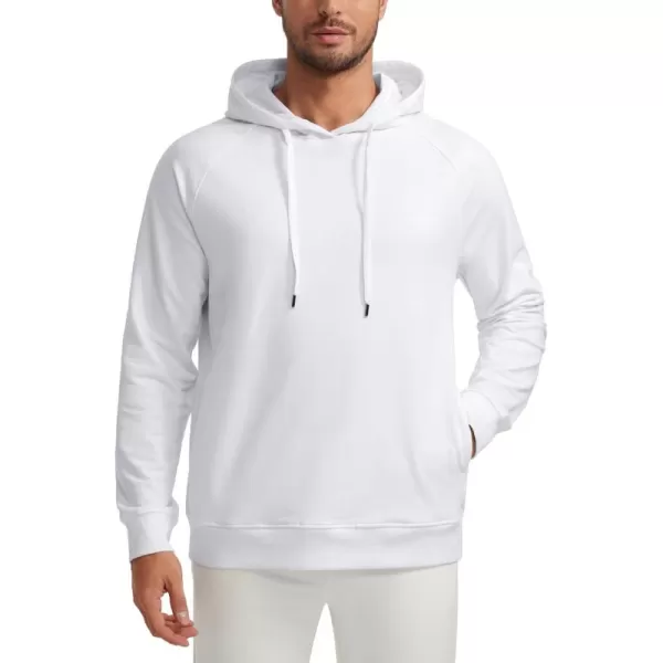 imageCRZ YOGA Hoodies for Men French Terry Hooded Sweatshirts Workout Athletic Casual Pullover Hoodie Tops with PocketWhite