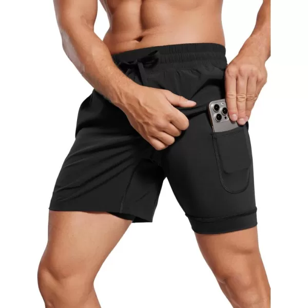 imageCRZ YOGA Mens 2 in 1 Running Shorts with Liner  5 Quick Dry Workout Sports Athletic Shorts with PocketsBlack