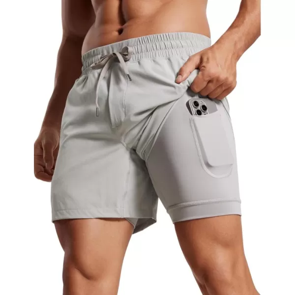 imageCRZ YOGA Mens 2 in 1 Running Shorts with Liner  5 Quick Dry Workout Sports Athletic Shorts with PocketsDark Chrome