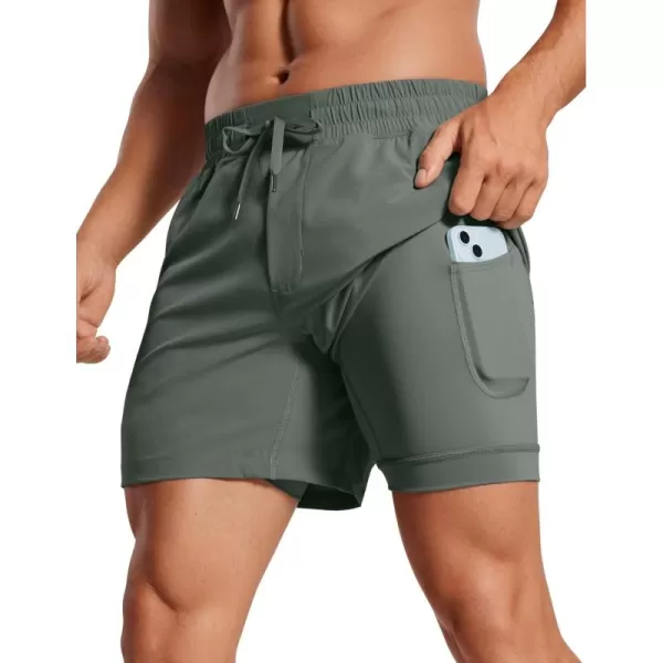 imageCRZ YOGA Mens 2 in 1 Running Shorts with Liner  5 Quick Dry Workout Sports Athletic Shorts with PocketsGrey Sage