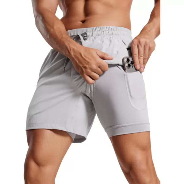 imageCRZ YOGA Mens 2 in 1 Running Shorts with Liner  5 Quick Dry Workout Sports Athletic Shorts with PocketsGull Gray