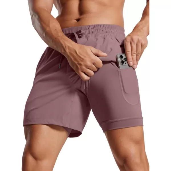 imageCRZ YOGA Mens 2 in 1 Running Shorts with Liner  5 Quick Dry Workout Sports Athletic Shorts with PocketsMauve