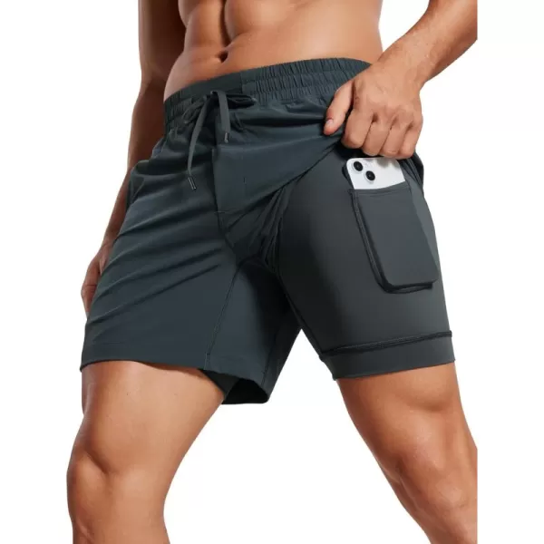 imageCRZ YOGA Mens 2 in 1 Running Shorts with Liner  5 Quick Dry Workout Sports Athletic Shorts with PocketsMelanite