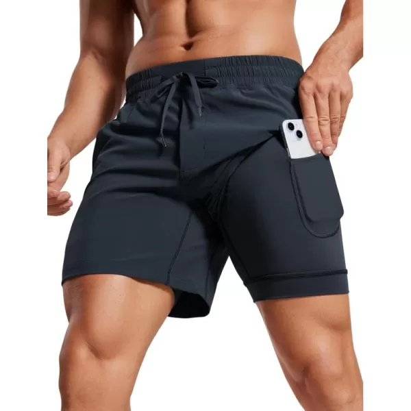 imageCRZ YOGA Mens 2 in 1 Running Shorts with Liner  5 Quick Dry Workout Sports Athletic Shorts with PocketsTrue Navy