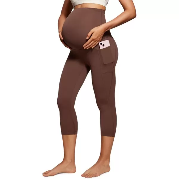 imageCRZ YOGA Womens Butterluxe Maternity Capris Leggings with Pockets 21quot  Workout Active Yoga Soft Over The Belly Crop PantsCoffee Brown