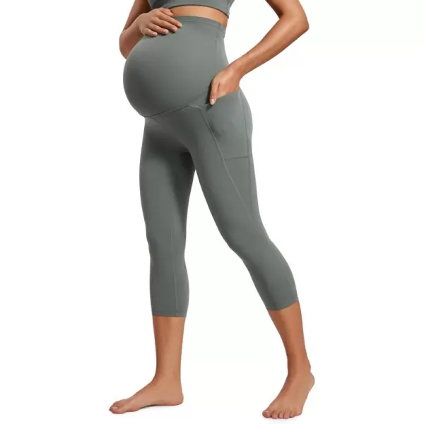 imageCRZ YOGA Womens Butterluxe Maternity Capris Leggings with Pockets 21quot  Workout Active Yoga Soft Over The Belly Crop PantsGrey Sage