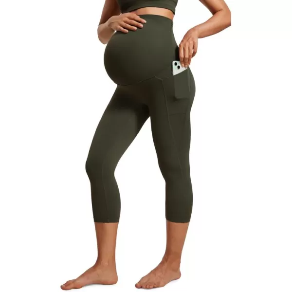 imageCRZ YOGA Womens Butterluxe Maternity Capris Leggings with Pockets 21quot  Workout Active Yoga Soft Over The Belly Crop PantsOlive Green