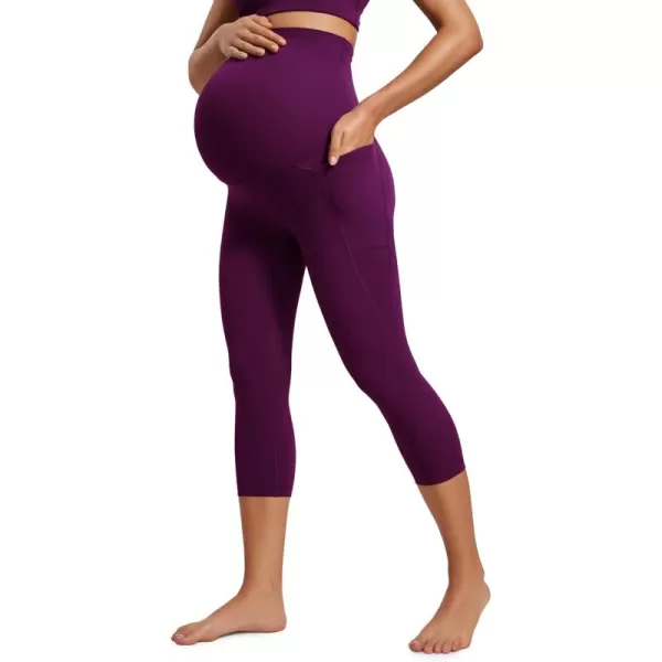 imageCRZ YOGA Womens Butterluxe Maternity Capris Leggings with Pockets 21quot  Workout Active Yoga Soft Over The Belly Crop PantsPlum Magenta