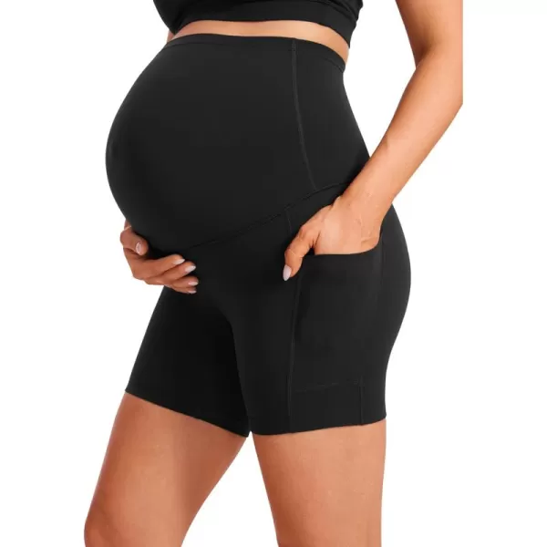 imageCRZ YOGA Womens Butterluxe Maternity Yoga Biker Shorts with Pockets 5quot  Over The Belly Pregnancy Workout AthleticBlack