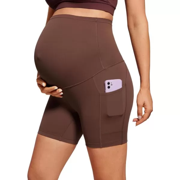 imageCRZ YOGA Womens Butterluxe Maternity Yoga Biker Shorts with Pockets 5quot  Over The Belly Pregnancy Workout AthleticCoffee Brown