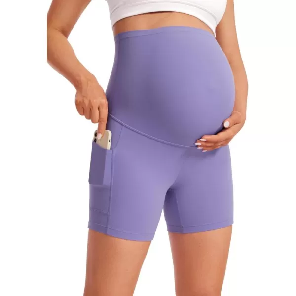 imageCRZ YOGA Womens Butterluxe Maternity Yoga Biker Shorts with Pockets 5quot  Over The Belly Pregnancy Workout AthleticDark Lavender Purple