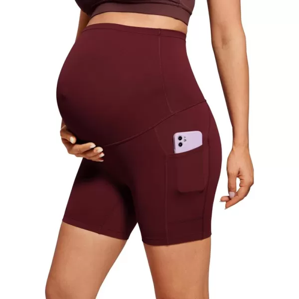 imageCRZ YOGA Womens Butterluxe Maternity Yoga Biker Shorts with Pockets 5quot  Over The Belly Pregnancy Workout AthleticRed Merlot