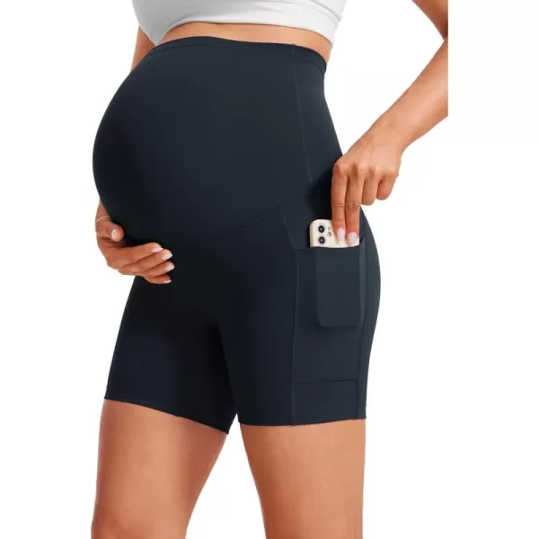 imageCRZ YOGA Womens Butterluxe Maternity Yoga Biker Shorts with Pockets 5quot  Over The Belly Pregnancy Workout AthleticTrue Navy