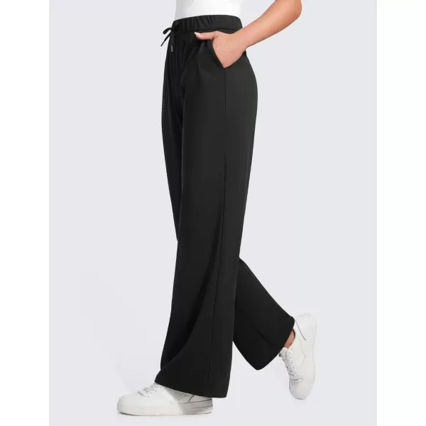 imageCRZ YOGA 4Way Stretch Casual Pants for Womens 305quot Straight Wide Leg Work Pants with PocketsBlack