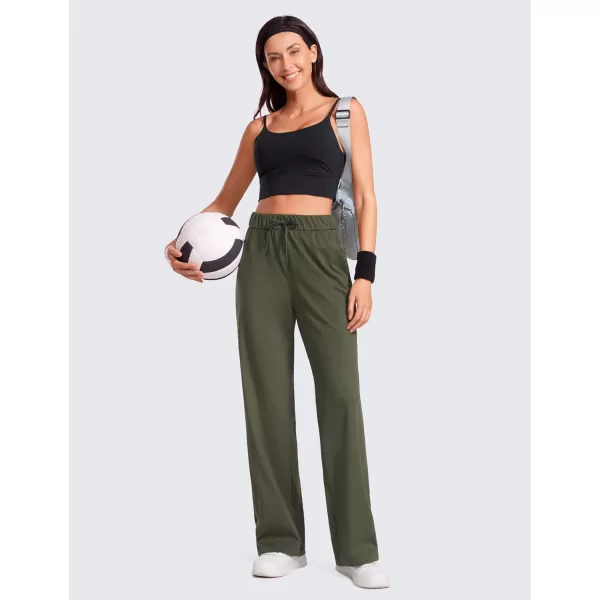 imageCRZ YOGA 4Way Stretch Casual Pants for Womens 305quot Straight Wide Leg Work Pants with PocketsOlive Green